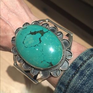 Large 1960 Ajax Mine Sterling Turquoise Cuff